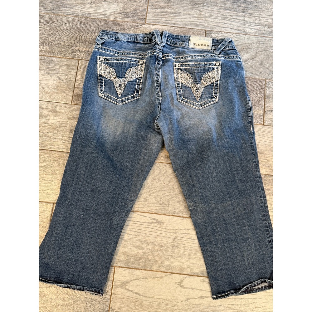 Vigoss Chelsea Capri Jeans 16 x 21 Embellished Distressed Denim 16x21 Jean Crop - Picture 8 of 12